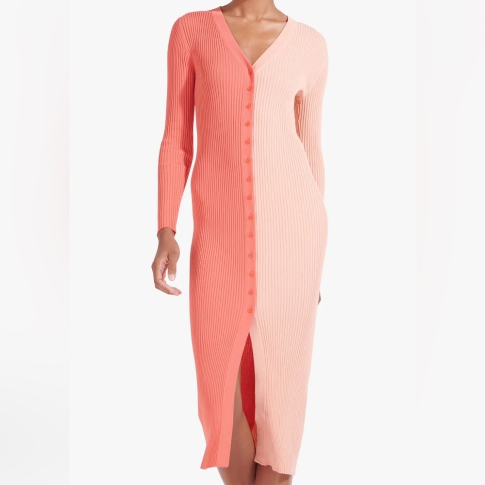 NWT Staud Shoko Sweater Dress in Bittersweet Peach Light Pink Blush Button Down - Picture 16 of 16